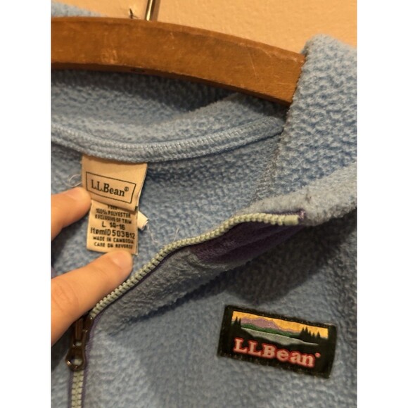 LL Bean Girls Sweatshirt Fleece Pullover Purple Zip Kangaroo Pocket Size L 14-16 - Picture 2 of 10